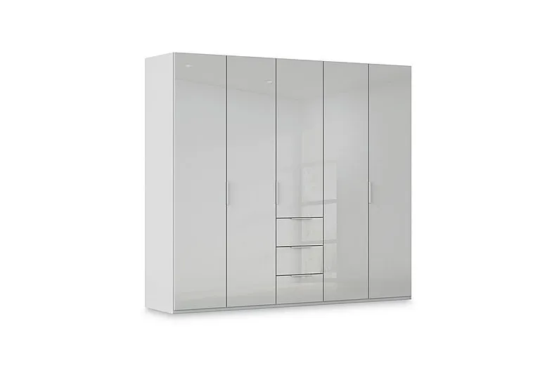 Haven 251cm 5 Door Combi Wardrobe with Glass Doors - Silk Grey/Silk Grey Front