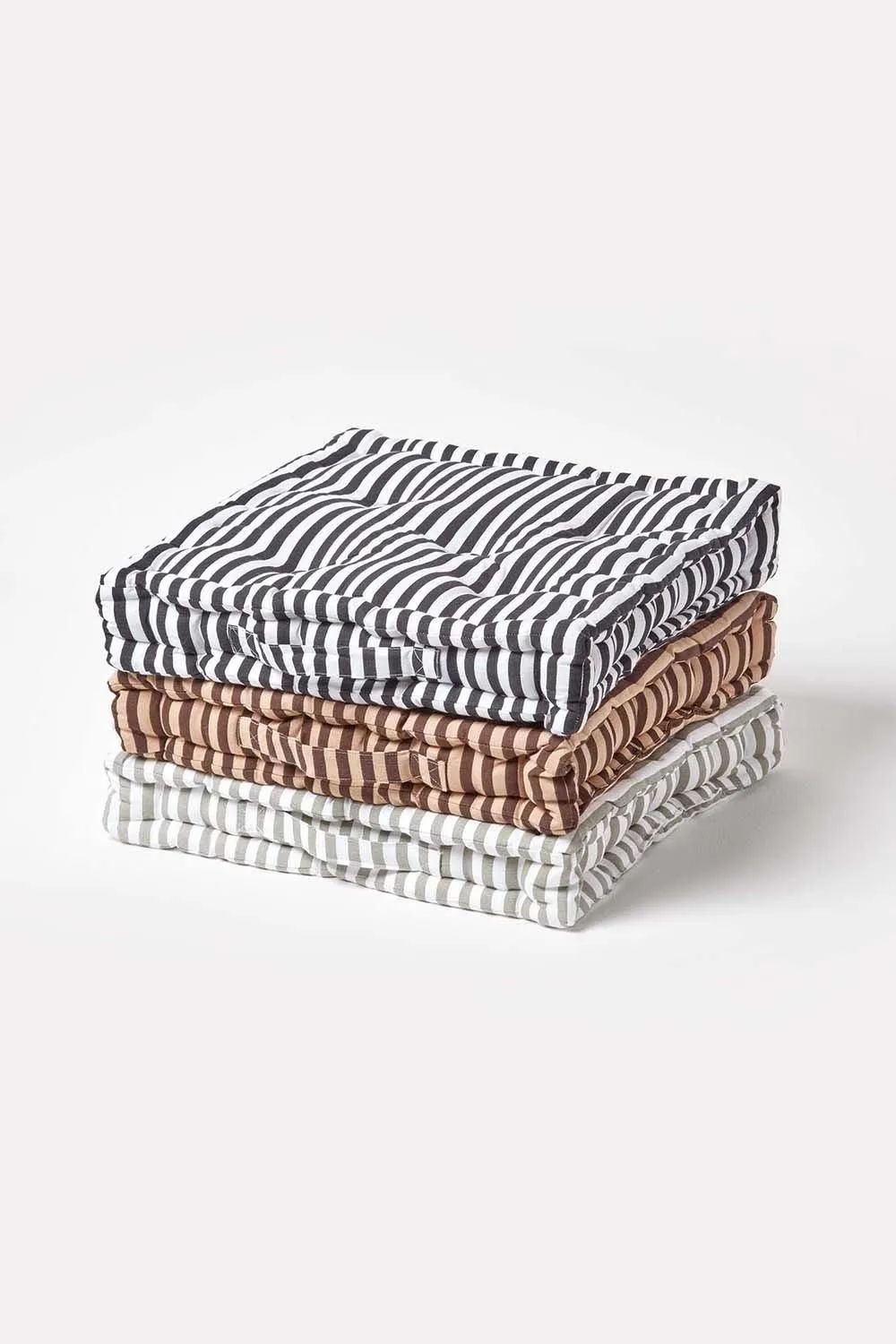 Homescapes Cotton Thin Stripe Floor Cushion in Beige 6