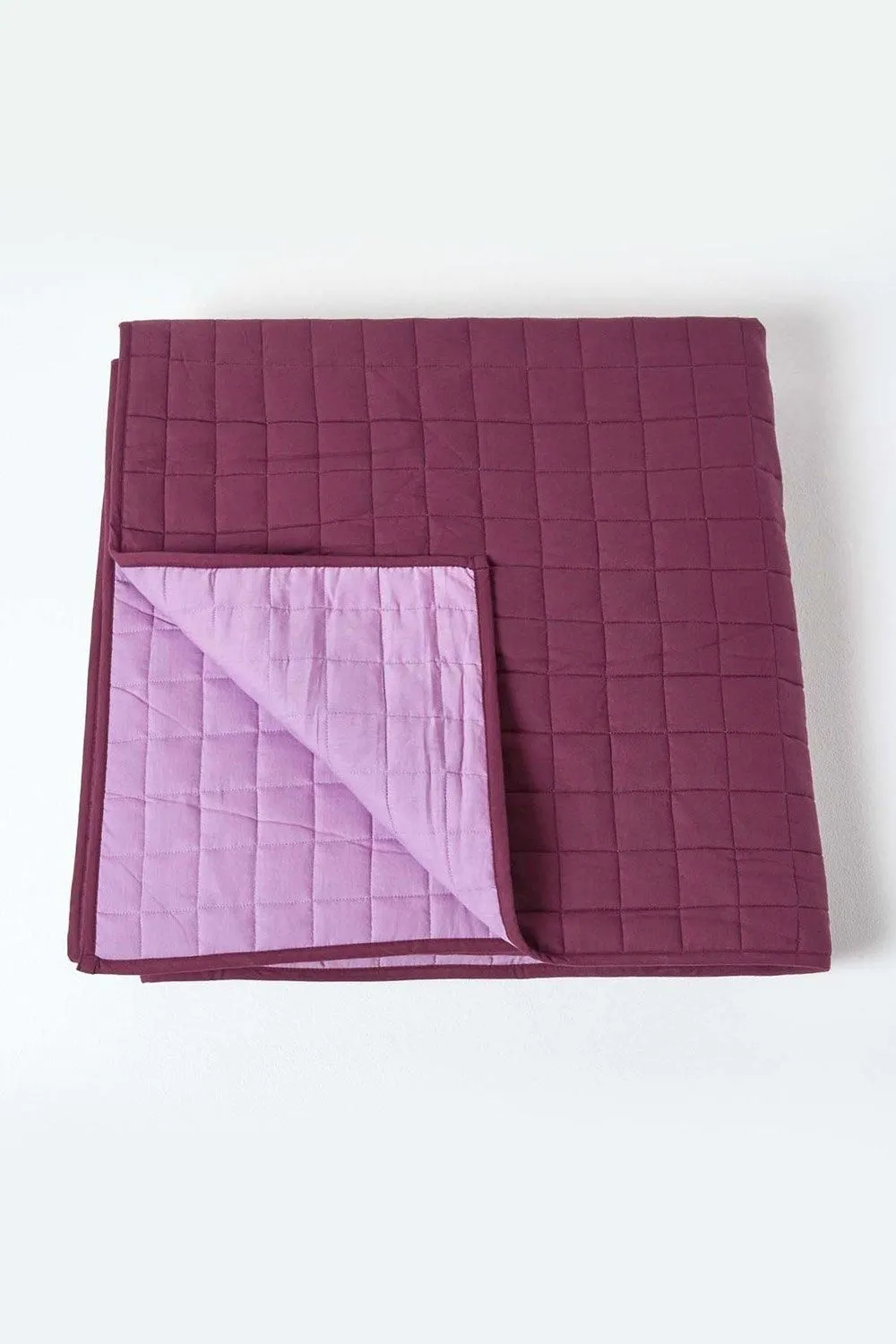 Homescapes Cotton Quilted Reversible Bedspread in Purple 2