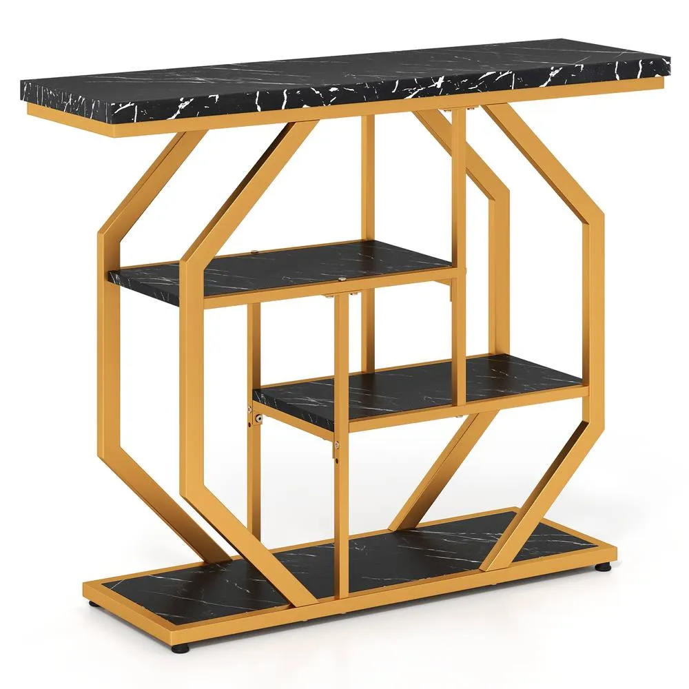 Costway 100CM Console Table 4-Tier Modern Entryway Table w/ Storage Shelves in Black 6