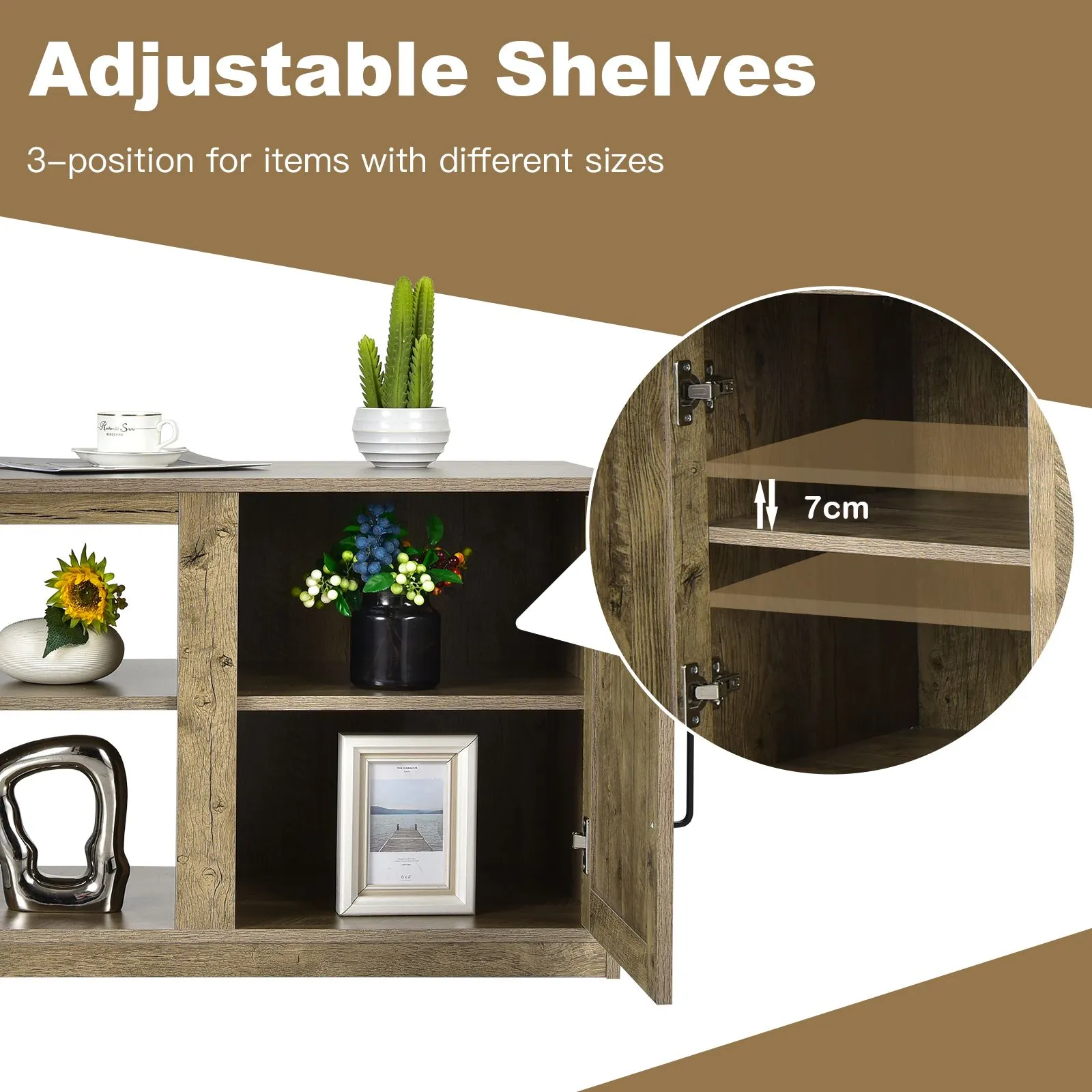 Costway Wooden TV Stand Entertainment Console Center With Storage Cabinets for 65 Inch TV in Natural 4