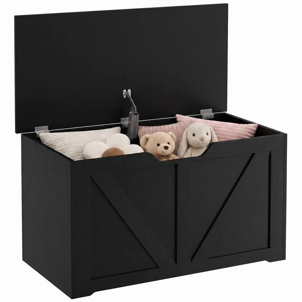 HOMCOM Storage Trunk for Living Room, with Safety Hinge, 80cm, Black 2