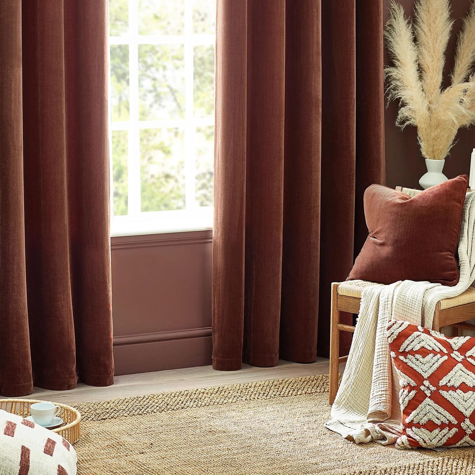 Yard Heavy Chenille Woven Piped Cushion in Burnt Orange 5