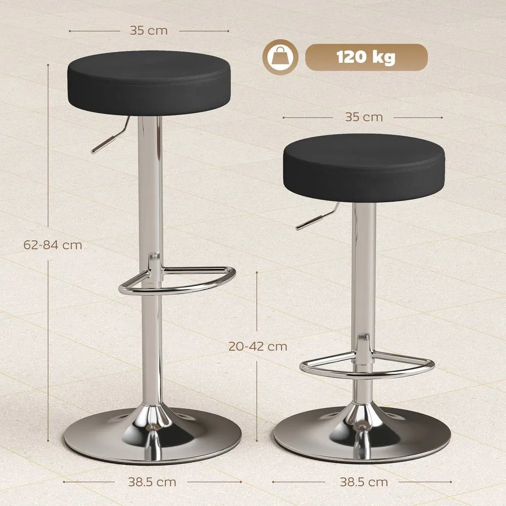 HOMCOM Bar Stools Set of 2, Height Adjustable Breakfast Bar Chairs in Black 3