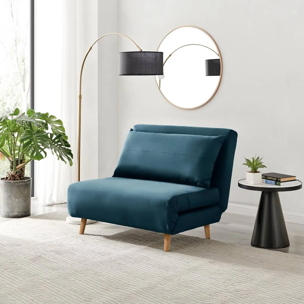 FurnitureboxUK Bobby Blue Velvet Single Folding Sofa Bed Chair