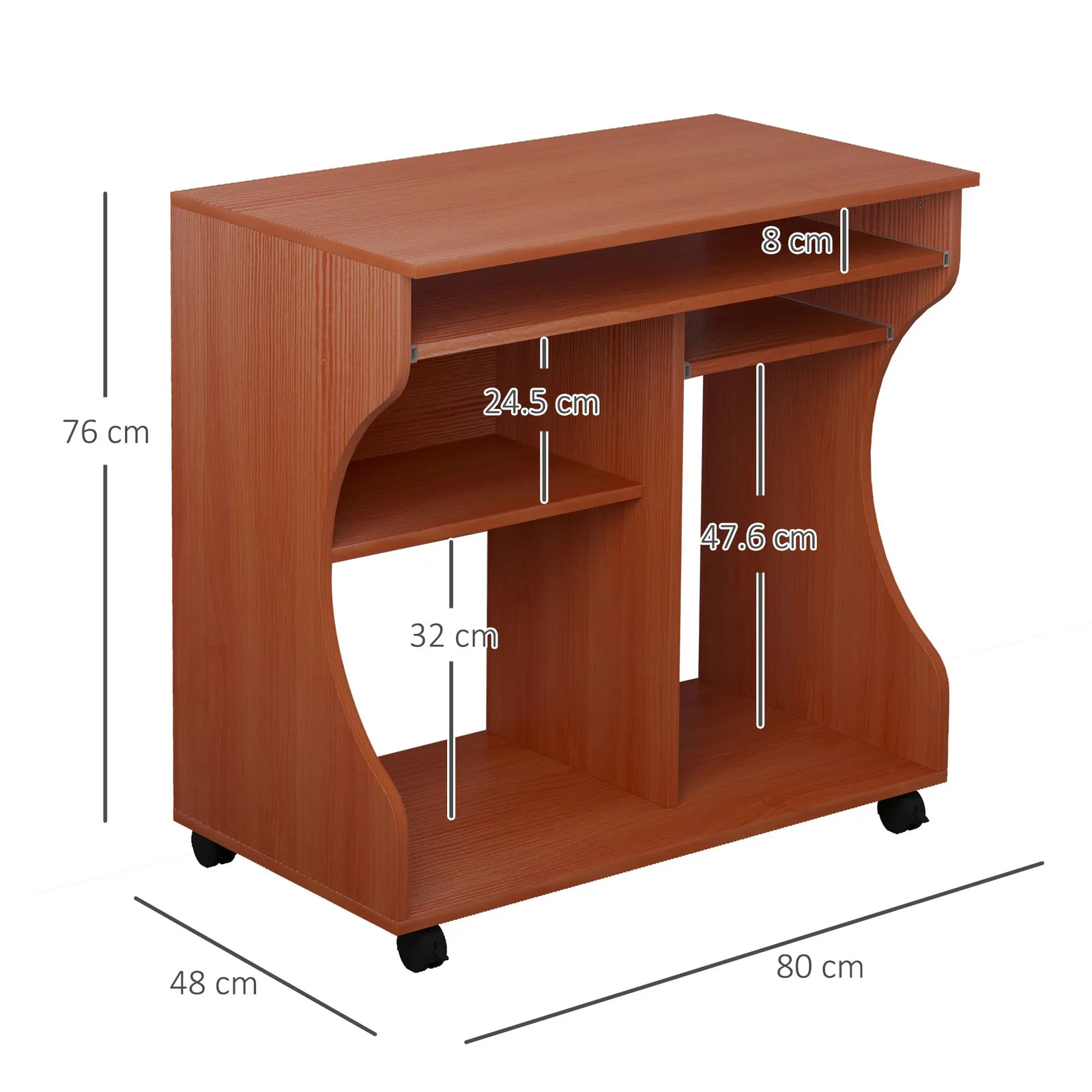 HOMCOM Computer Desk PC Laptop Writing Table Storage Shelf Workstation in Natural 3