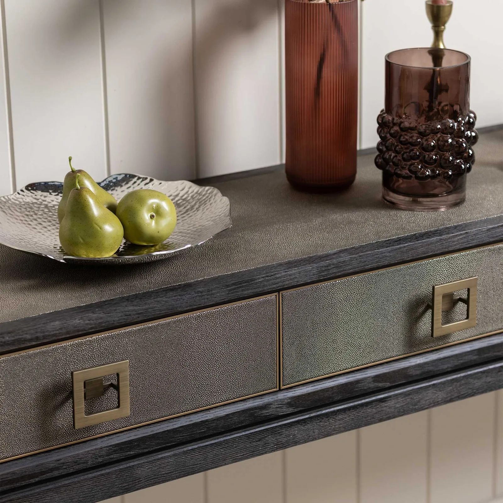 Nerina 3 Drawer Console Table, Black Oak | Barker & Stonehouse 6