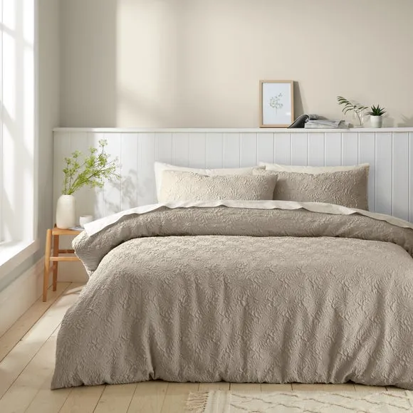 Astra Textured Floral Duvet Cover and Pillowcase Set
