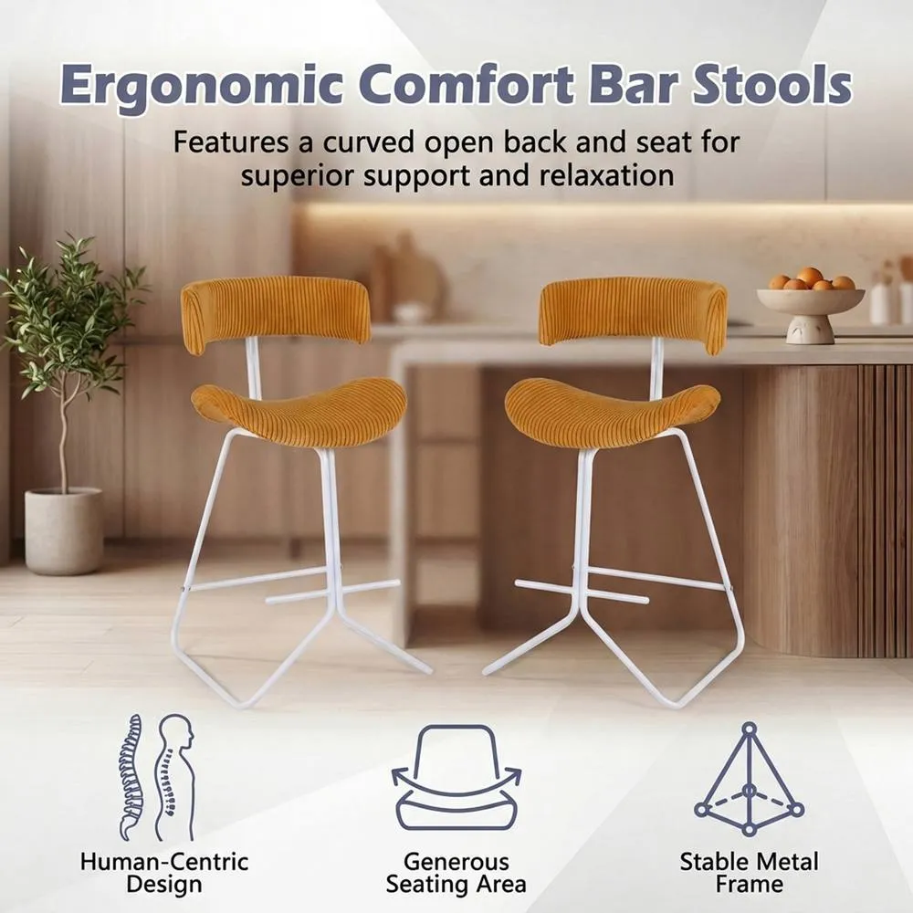 Costway 2PCS Counter Height Stools Fabric Upholstered Armless Barstools in Mustard 5