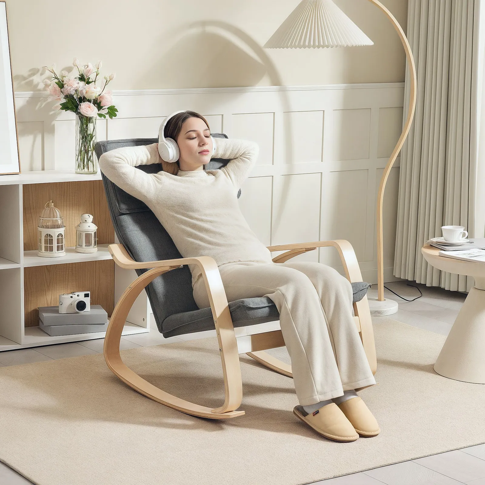 HOMCOM Comfortable Relax Rocking Chair with High Back in Grey