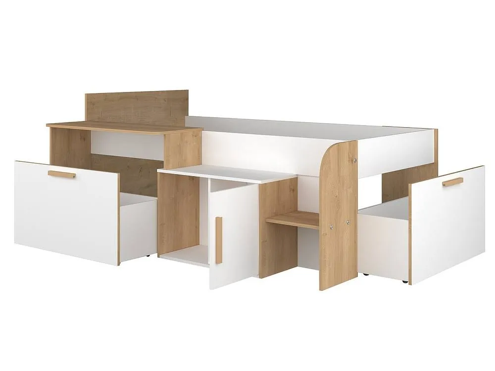 Vente-unique Combination Bed 90 X 200 Cm With Desk & Storage - Colours: White and in Light Oak 6