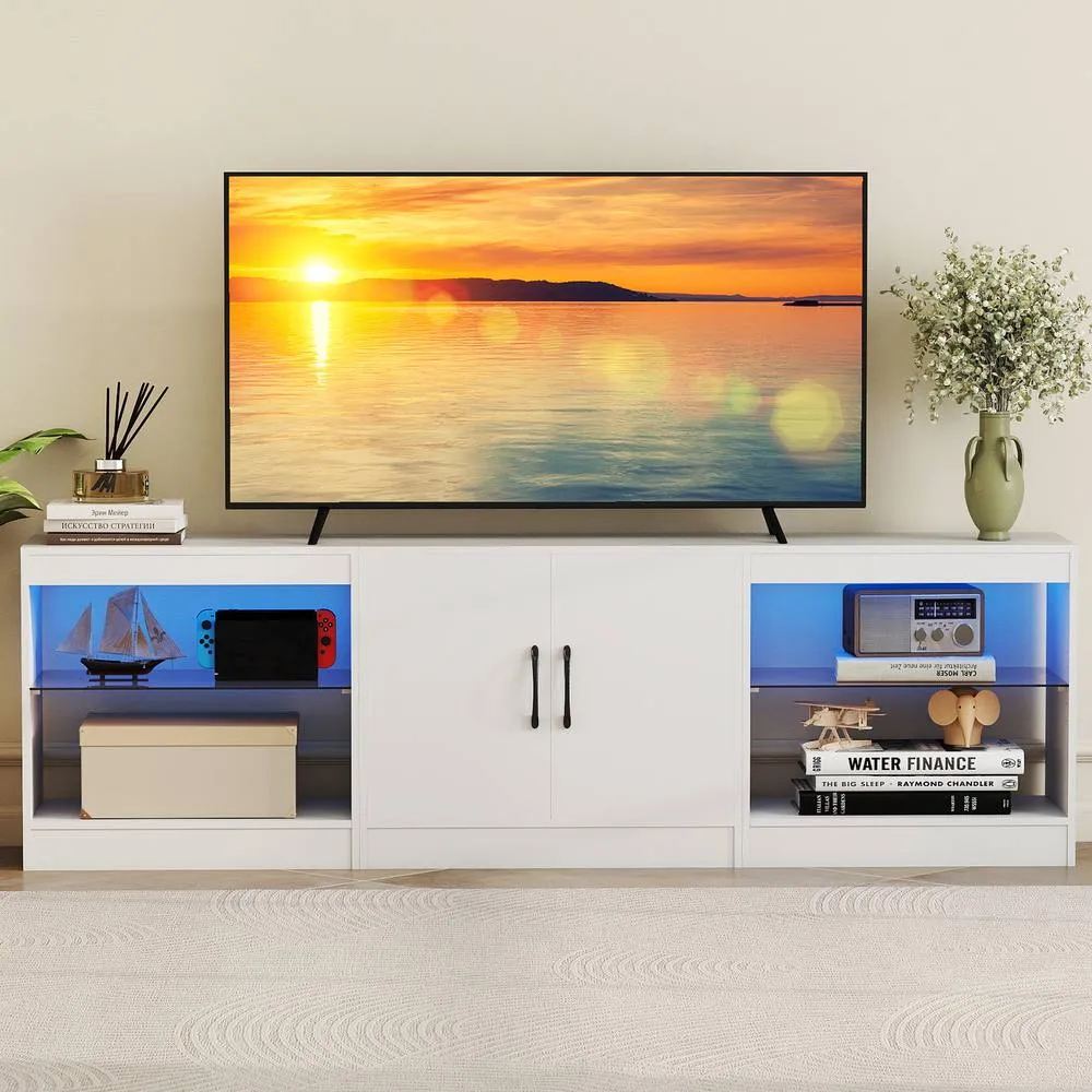 Costway Modular TV Stand for 85" TVs 3-in-1 Entertainment Center w/LED Lights in White 2