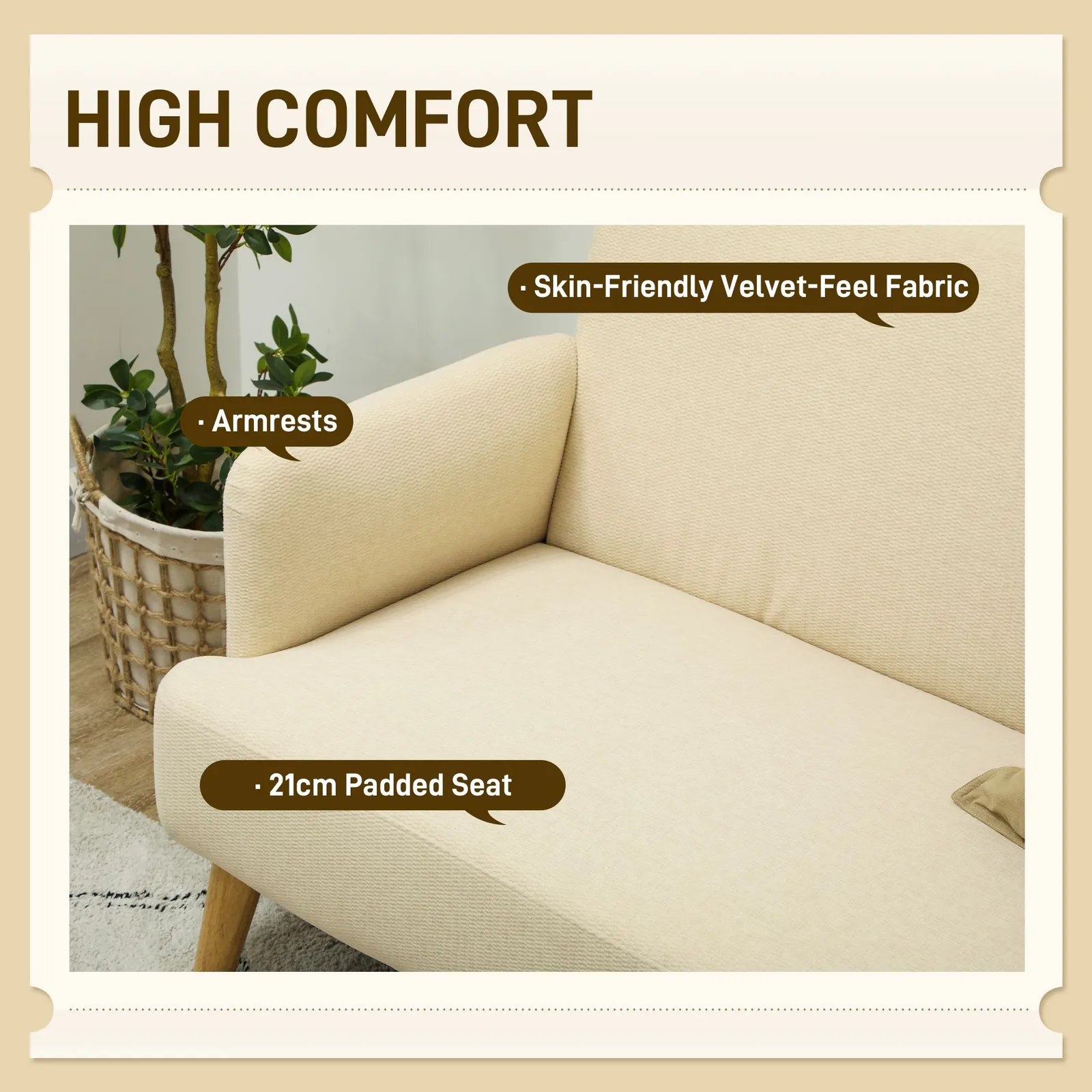 HOMCOM 2 Seater Sofa with 21cm Thick Padding & Wood Legs in Cream 4