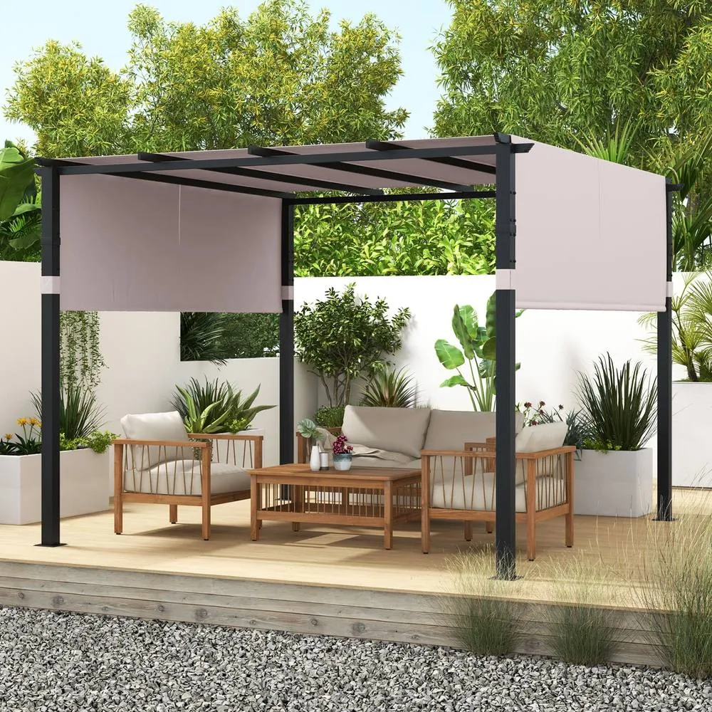 Costway Flat Top Pergola 305 x 305cm Outdoor Pergola w/Retractable Canopy in Grey 3