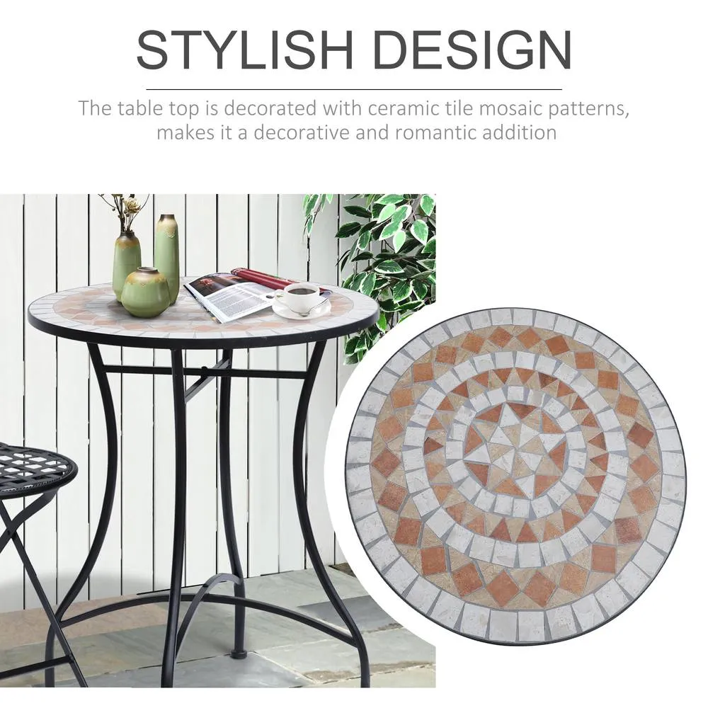 OUTSUNNY Mosaic Table Round Ceramic Bistro Garden Furniture Side Bar Table Patio in Black 6