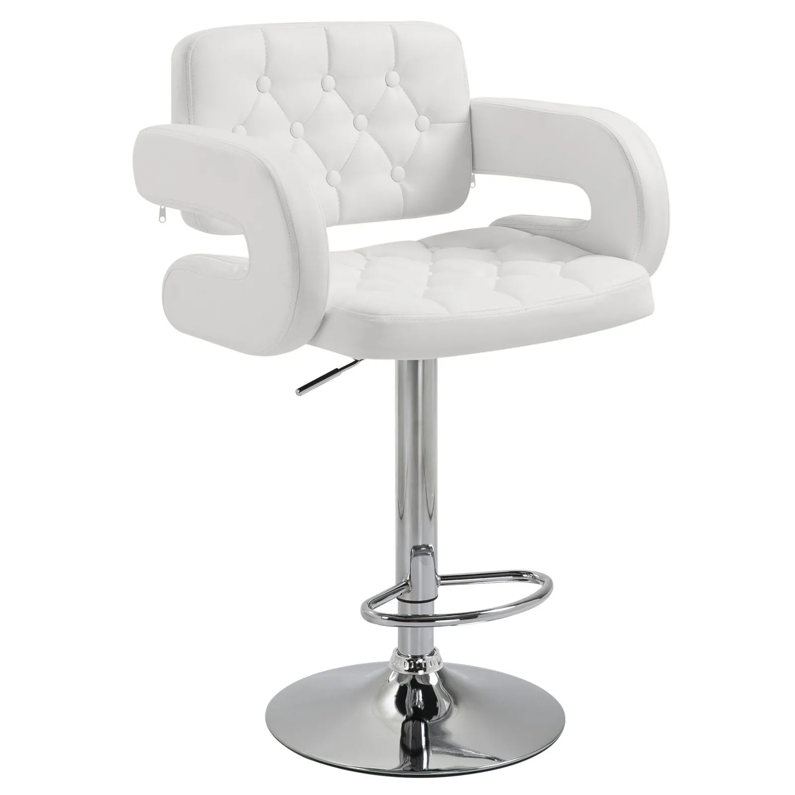 HOMCOM Adjustable Height Barstool Steel Pole PU Leather Bistro in White 2
