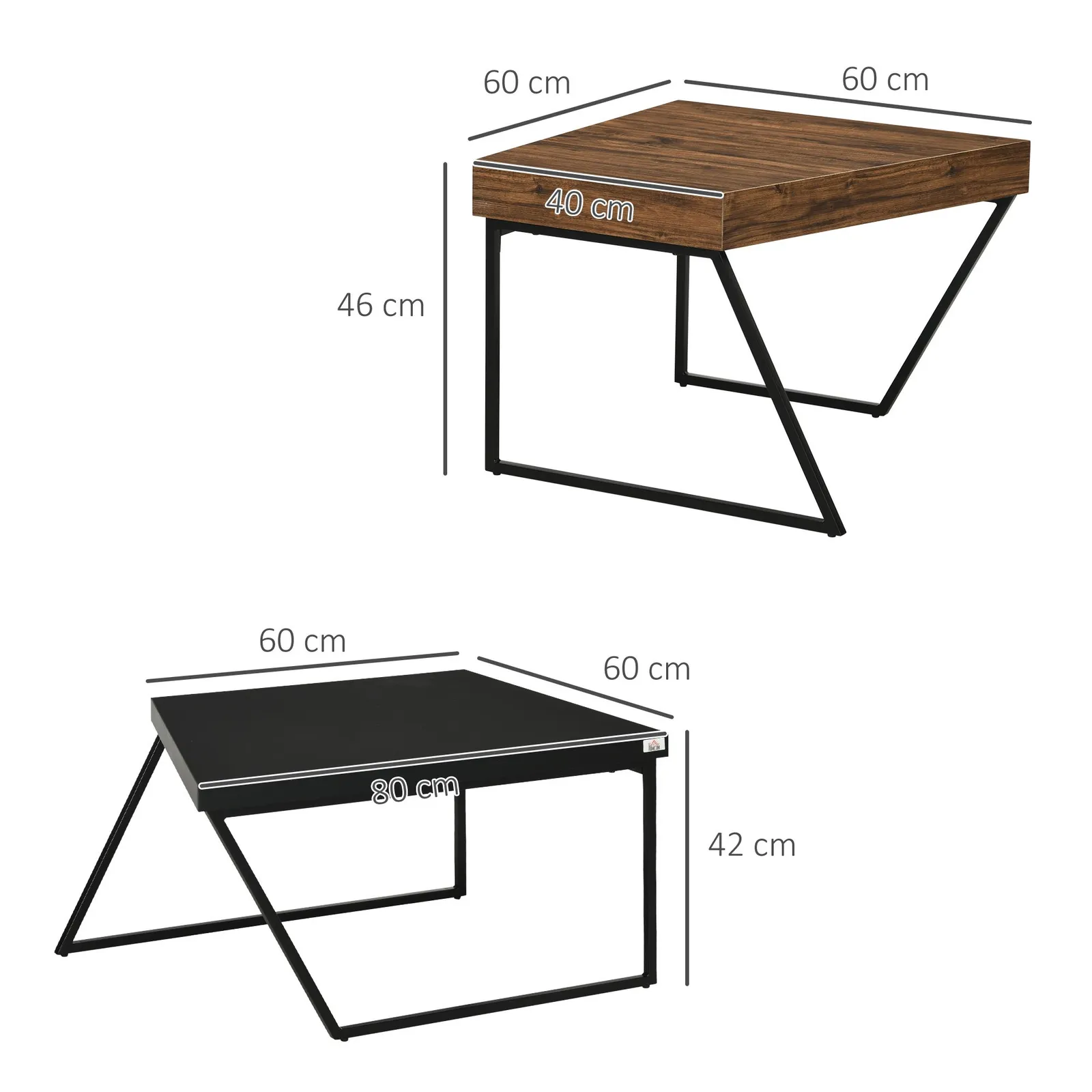 HOMCOM Industrial Coffee Table Set of 2, Geometric Coffee Tables for Living Room in Brown 3