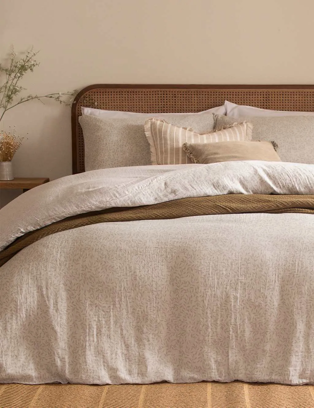 YARD Perrie Leaf Pure Cotton Muslin Bedding Set Natural Mix