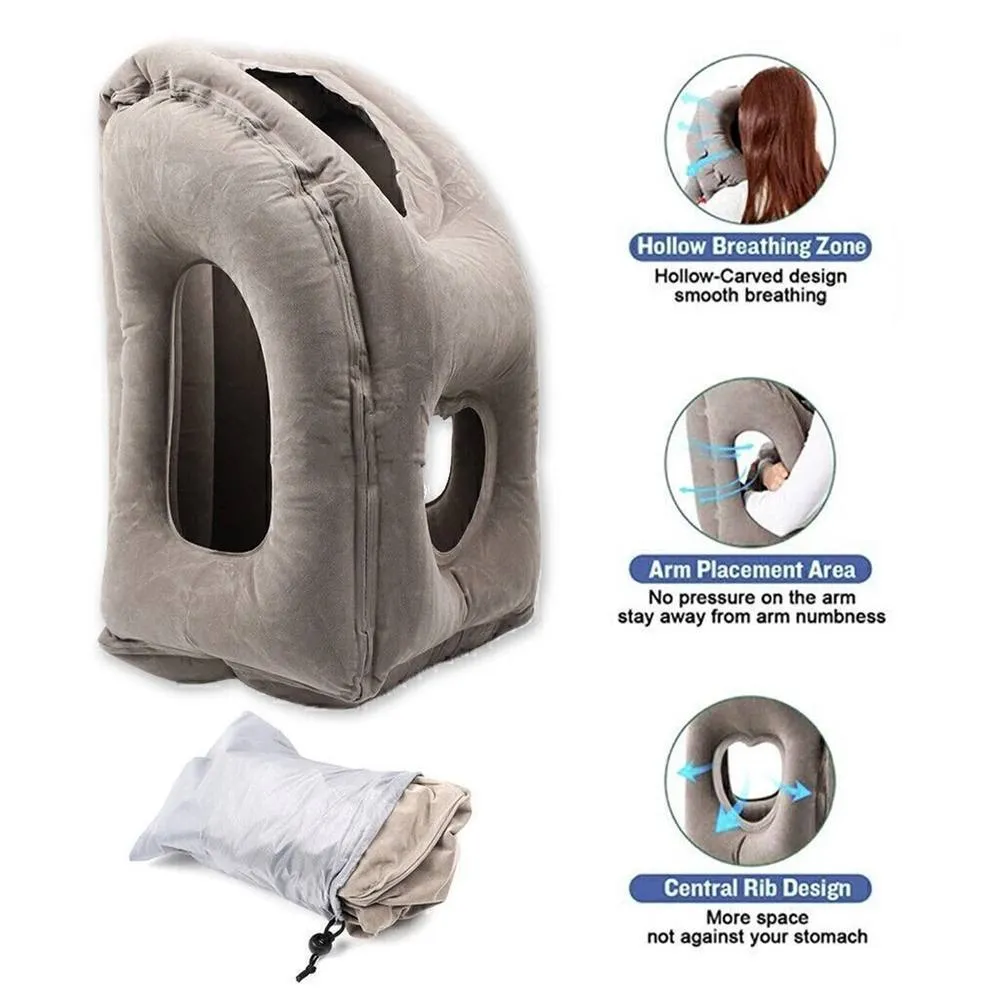 Havendro Inflatable Travel Neck Pillow for Airplane Head Support Grey