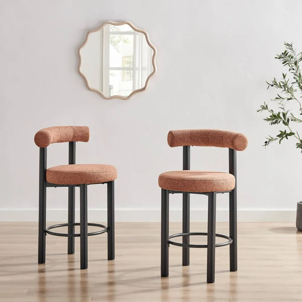 FurnitureboxUK 2x Seren Terracotta Orange Fabric Bar Chairs Black Legs 2