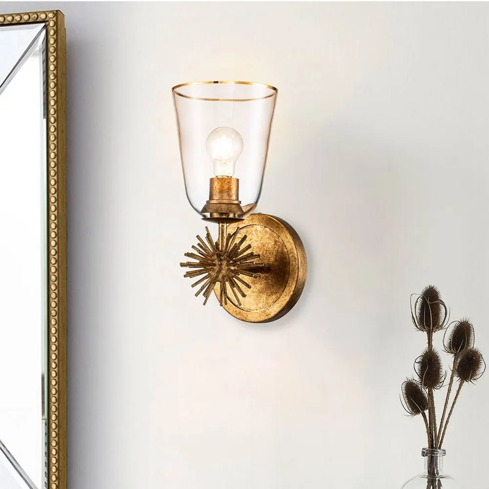 Netlighting Staring Wall Lamp Contemporary Distressed Gold Glass Shade 1x E27 2