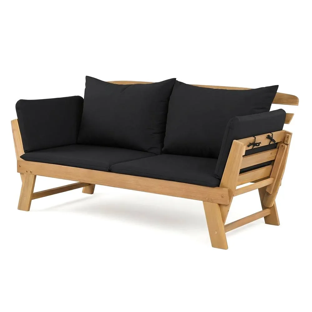 Costway Outdoor Daybed Patio Convertible Couch Sofa Bed Adjustable Armrest in Black 3