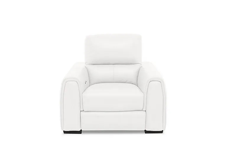 Flex Leather Power Recliner Armchair with Storage Arms - BV Star White