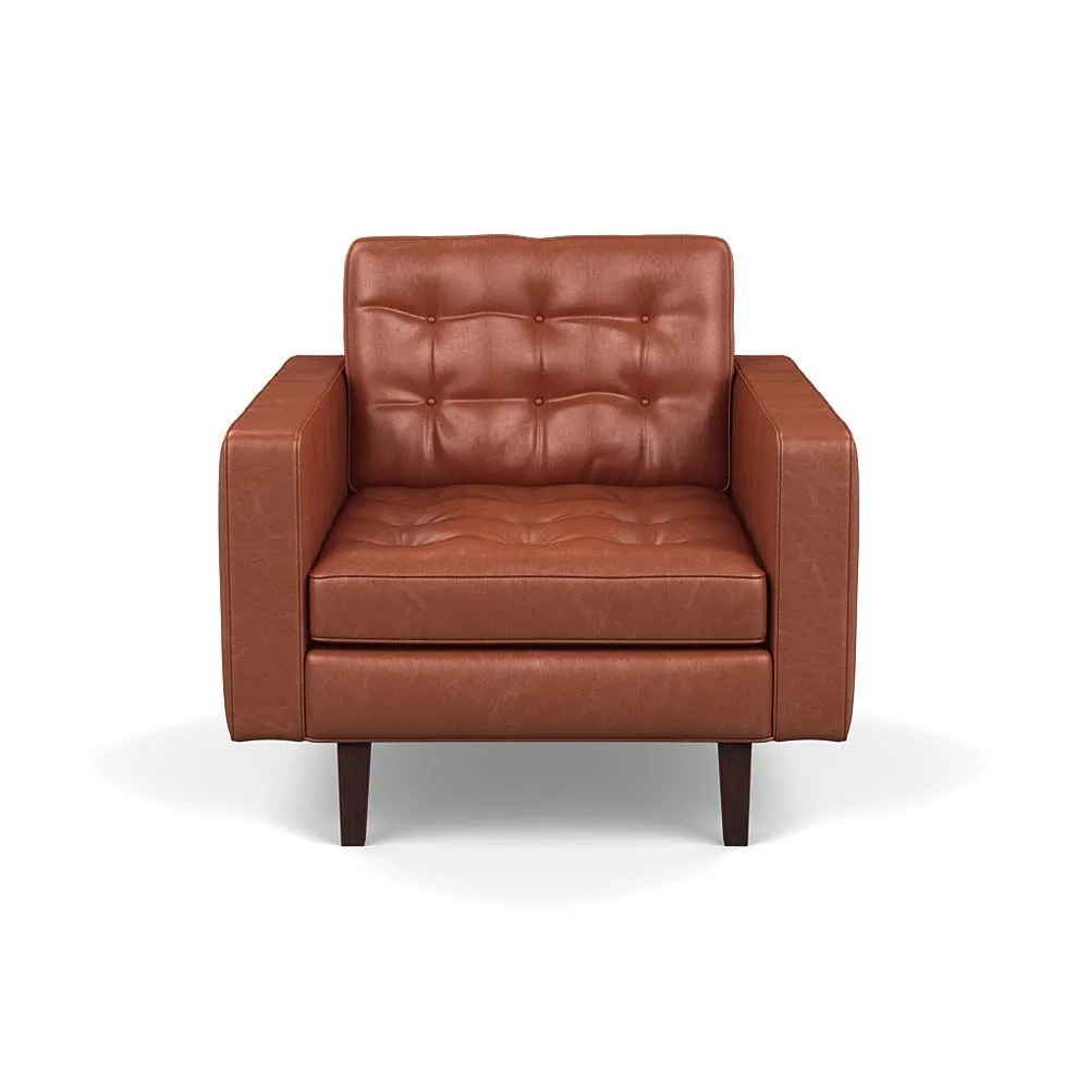 Heal's Hepburn Armchair Stonewash Leather Light Brown 274 Black Feet