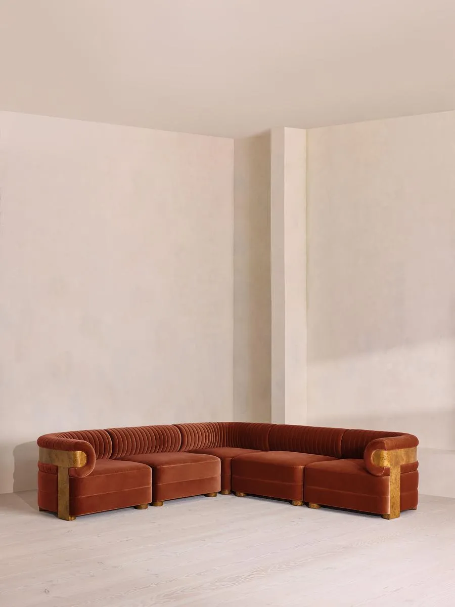 Caleb Modular Corner Sofa, Velvet, Rust, Dark Burl