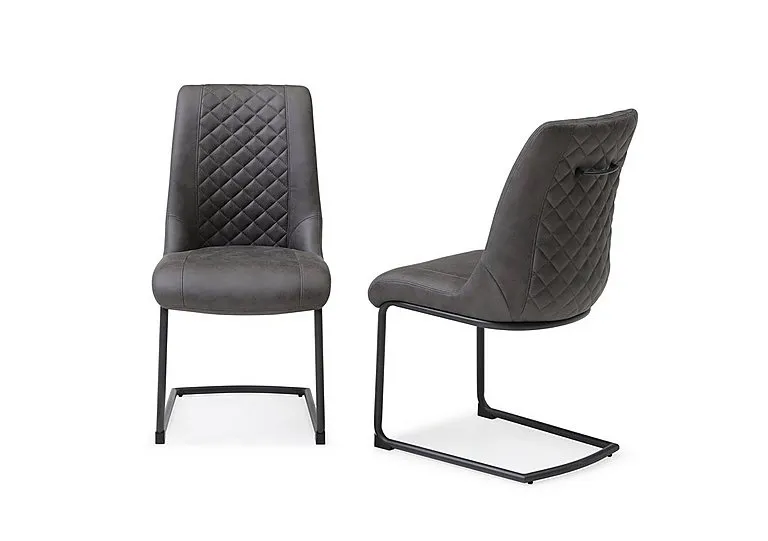 Jayden Pair of Faux Leather Cantilever Dining Chairs - Dark Grey
