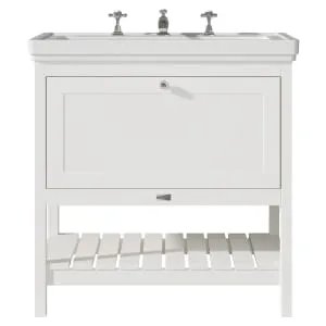 Bayswater Hartleigh Pointing White Traditional Freestanding Vanity Unit & 3 Tap Hole Traditional Recessed Basin - 800mm
