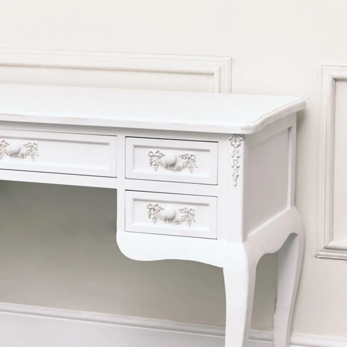Melody Maison Antique White Dressing Table Desk With Triple Mirror - Pays Blanc Range 2