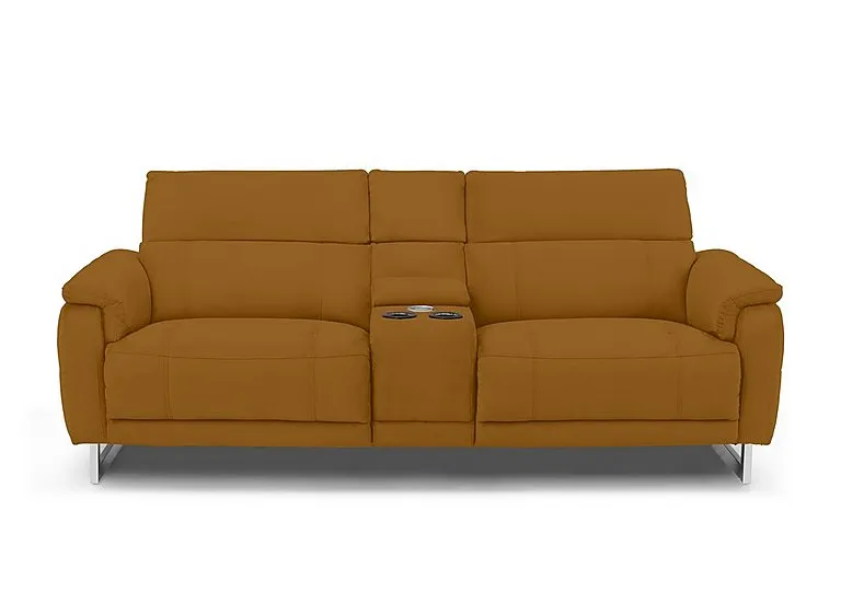 Moet 3 Seater Fabric Power Recliner Sofa with Telescopic Headrests and Smart Console - Opulence Saffron