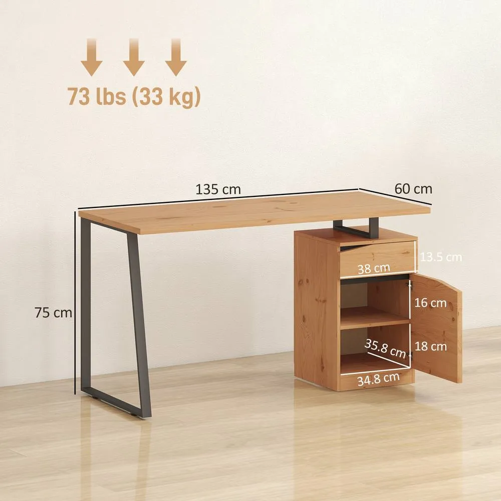 HOMCOM Computer Desk, Writing Table with Cabinet & Drawer, Natural 3
