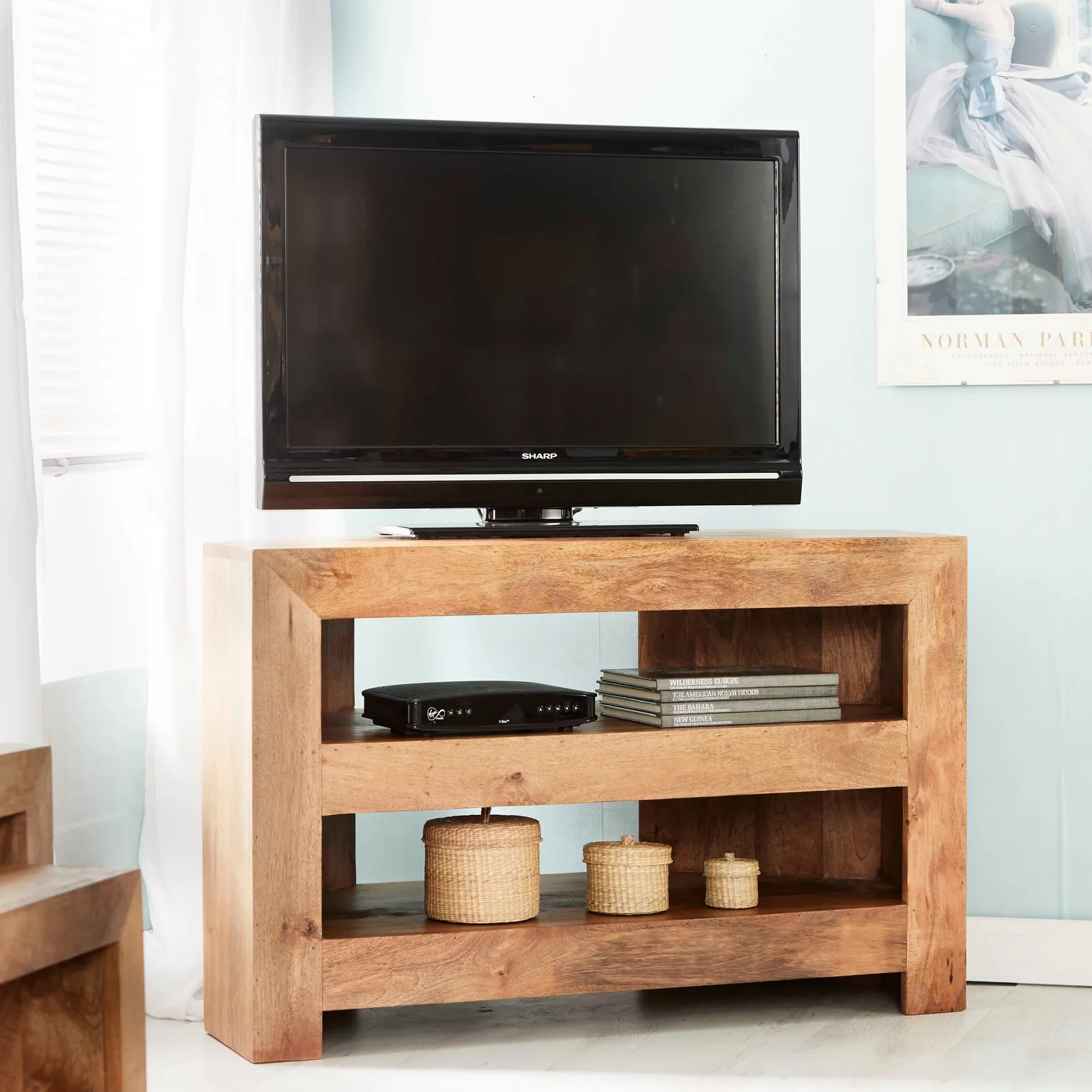 IH Design Duvid Light Mango Corner TV Cabinet in Brown