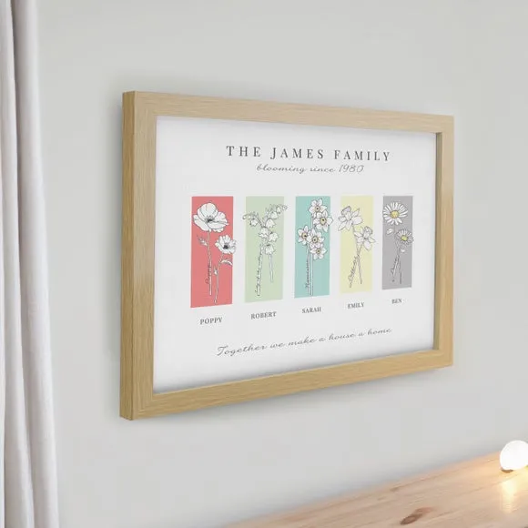 Personalised Birth Flower Family of 5 Framed Print 2