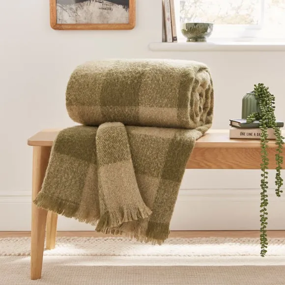 Cabin Check Faux Mohair Throw Blanket 235cm x 235cm