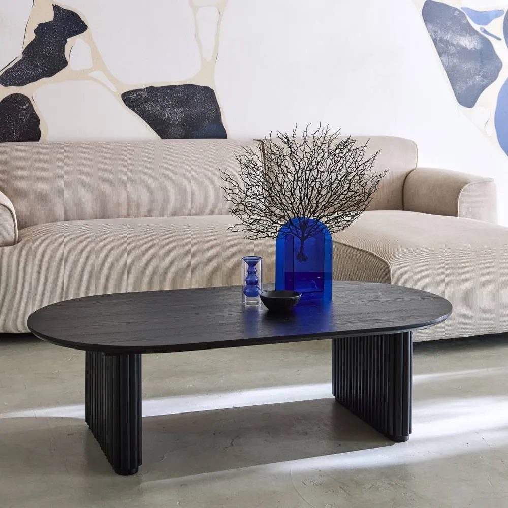 sweeek Oval coffee table Rubberwood oak veneer in Black 1