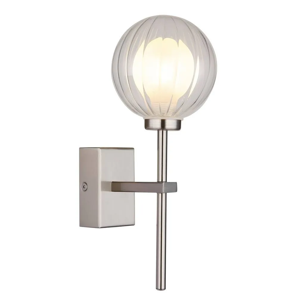 Netlighting Ander Globe Wall Lights Nickel Matt IP44 Ball Clear Glass Shade 1x G9 in Grey