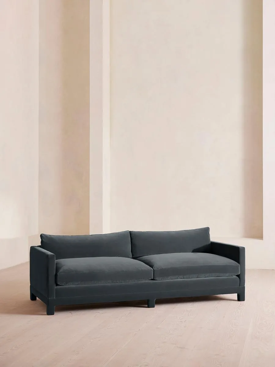 Ashford Four Seater Sofa, Velvet, Grey Blue
