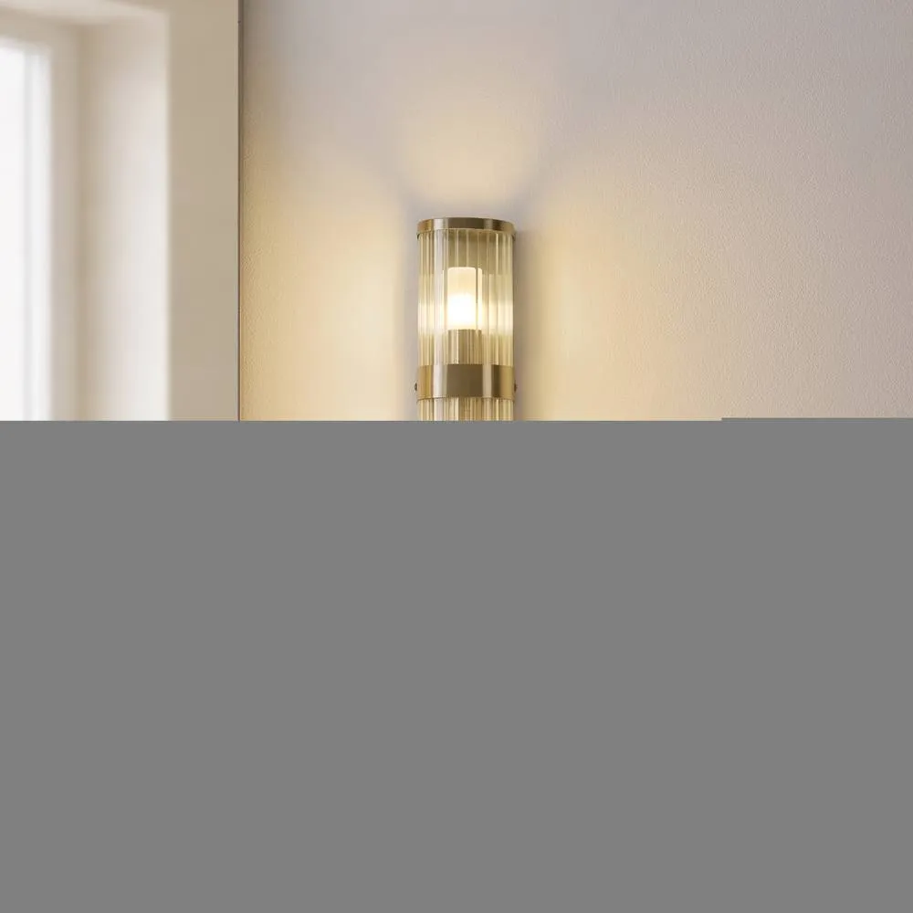 Netlighting Ridgeton IP44 Bathroom Wall Lamp Antique Brass Clear Ribbed Glass in Gold 4
