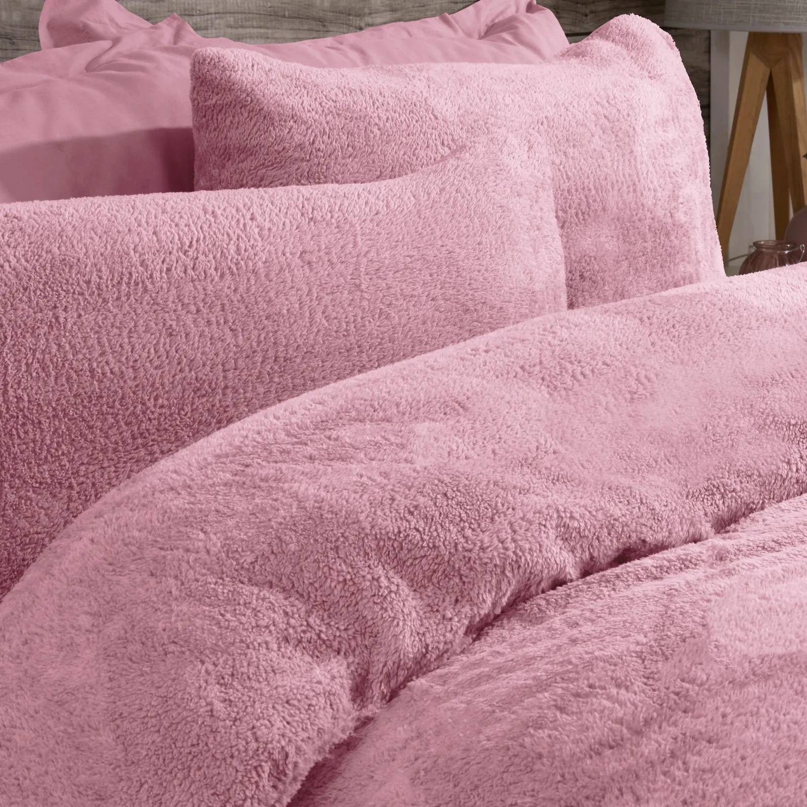 Smart Living Luxury Teddy Plain Duvet Cover & Pillowcase Set in Mauve 3