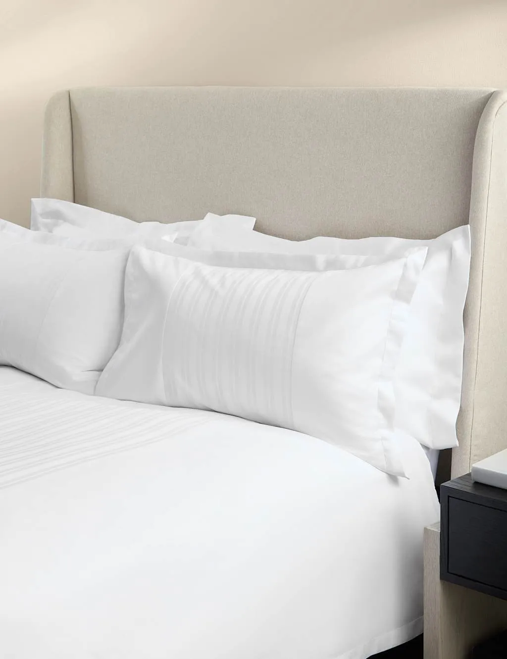 M&S X Kelly Hoppen Pure Cotton Jacquard Striped Bedding Set White