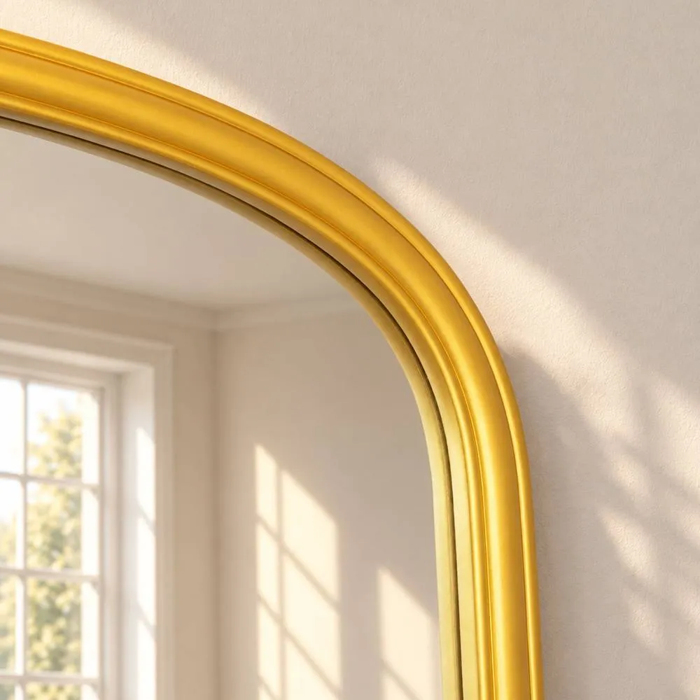 Melody Maison Large Metallic Gold Arched Overmantle Wall Mirror - 88cm X 99cm 2
