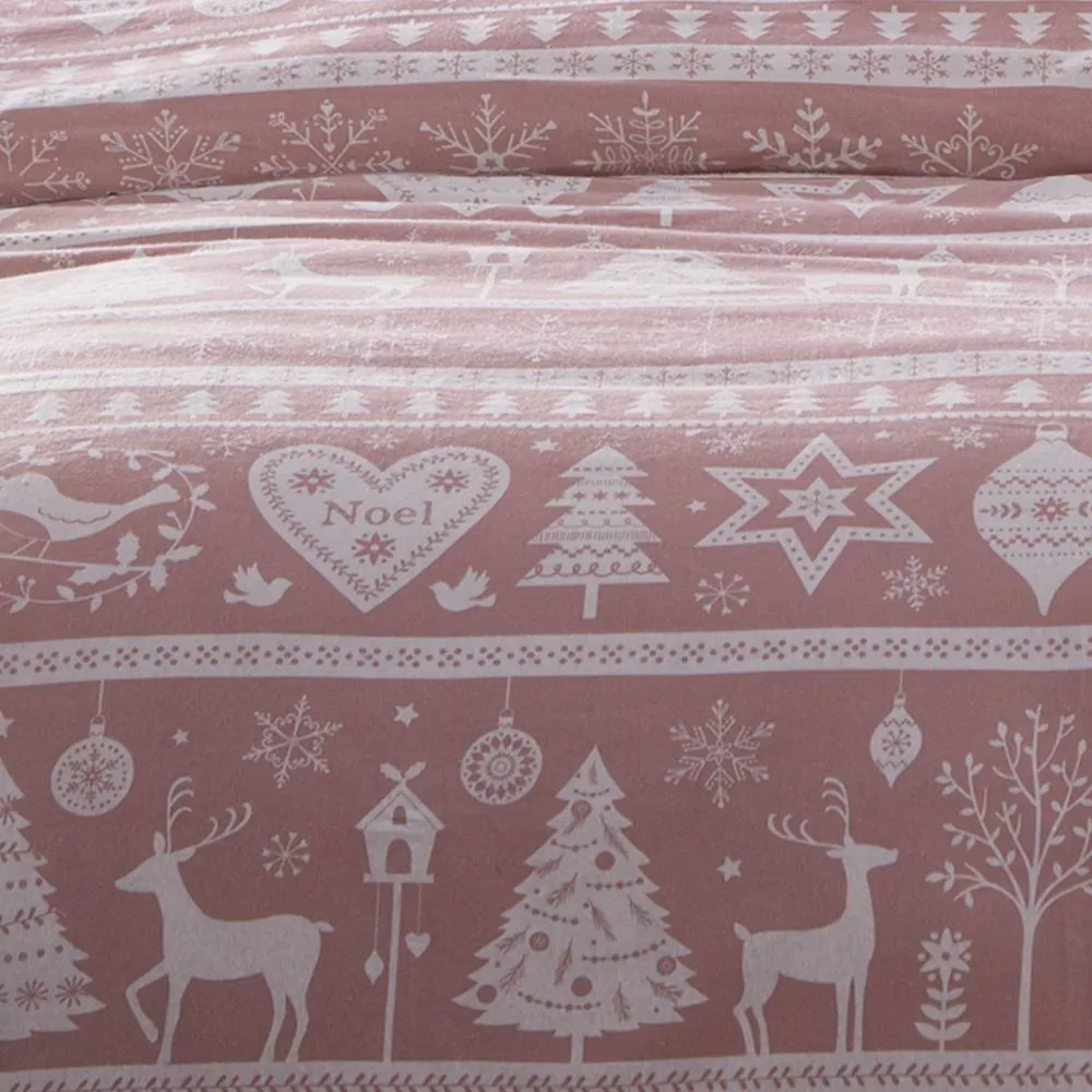 Portfolio Home Festive Scandi Brushed Cotton Duvet Cover Set With Pillow Case in Pink 2