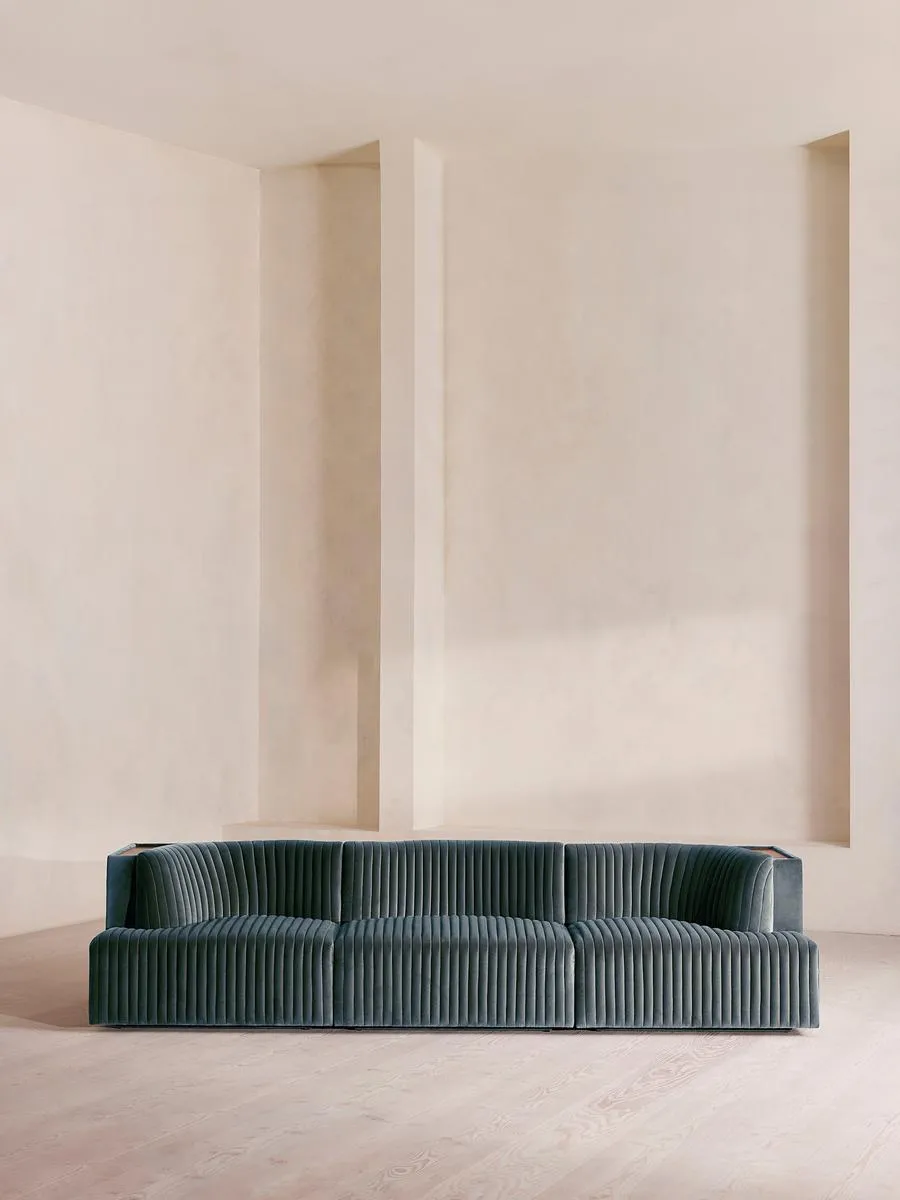 Hamish Modular Sofa, Four Seater, Velvet, Grey Blue