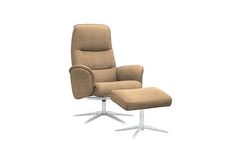 Falum Fabric Swivel Recliner Chair and Footstool with Chrome Base - Boucle Cocoa