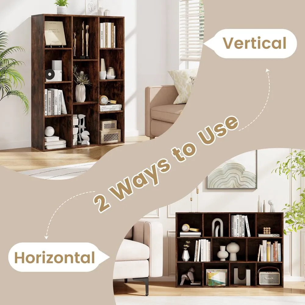 Costway 11 Cubes Bookcase Modern Geometric Bookshelf Book Storage Organizer in Brown 5