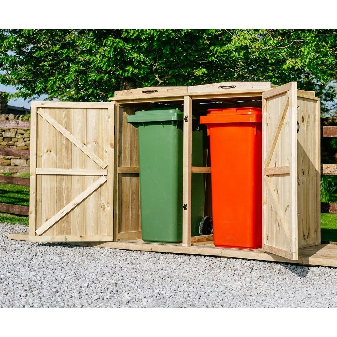 Buttercup Farm Chatburn Double Wheelie Bin Store, Timber - Fits 2 x 360L Wheelie Bins in Brown 2