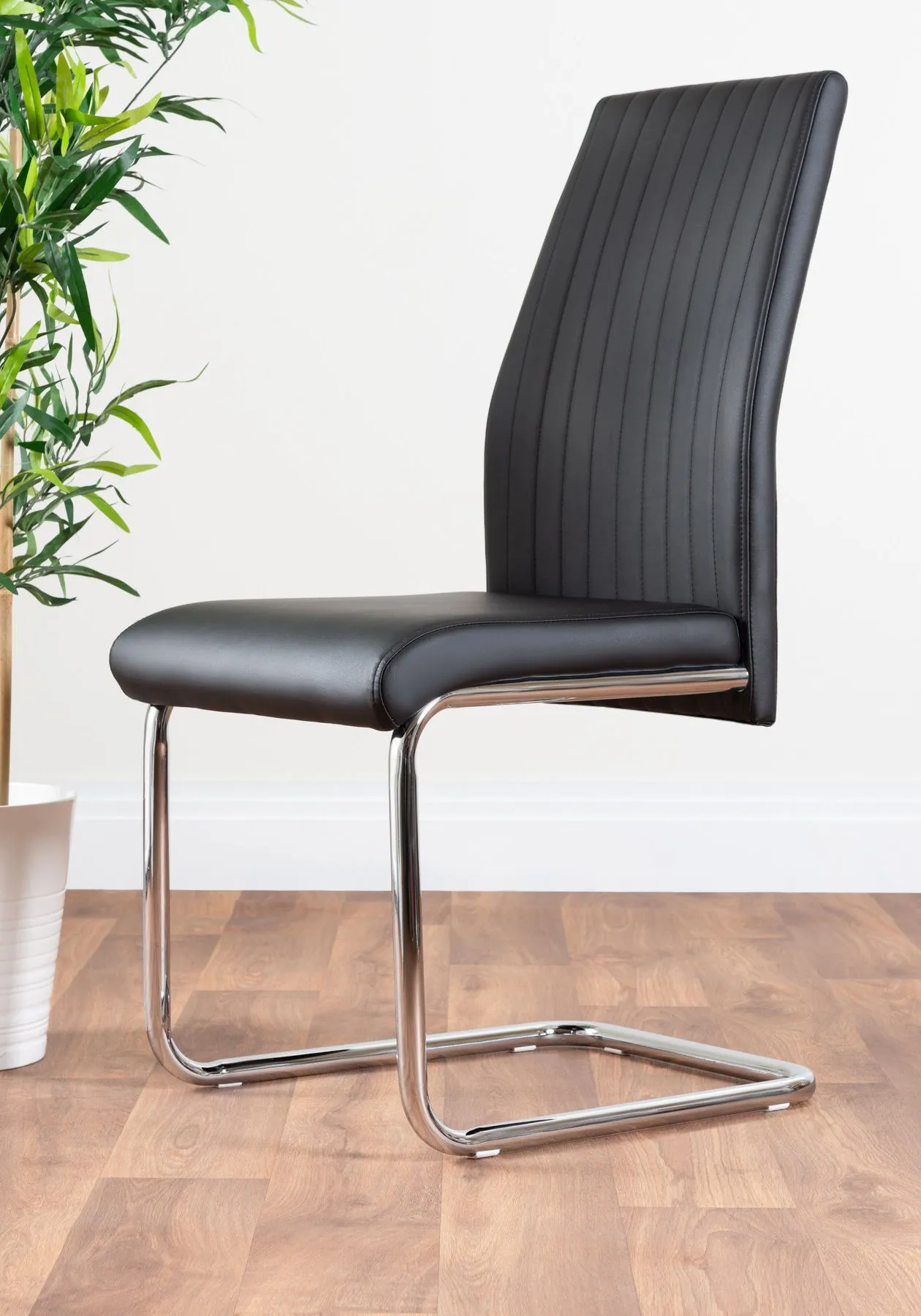 FurnitureboxUK 2x Lorenzo Faux Leather Chrome Dining Chairs in Grey 2